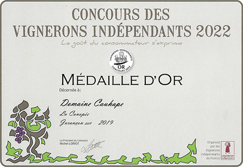 La Canopee - Medialle d'Or au concours 2022 des vignerons independants